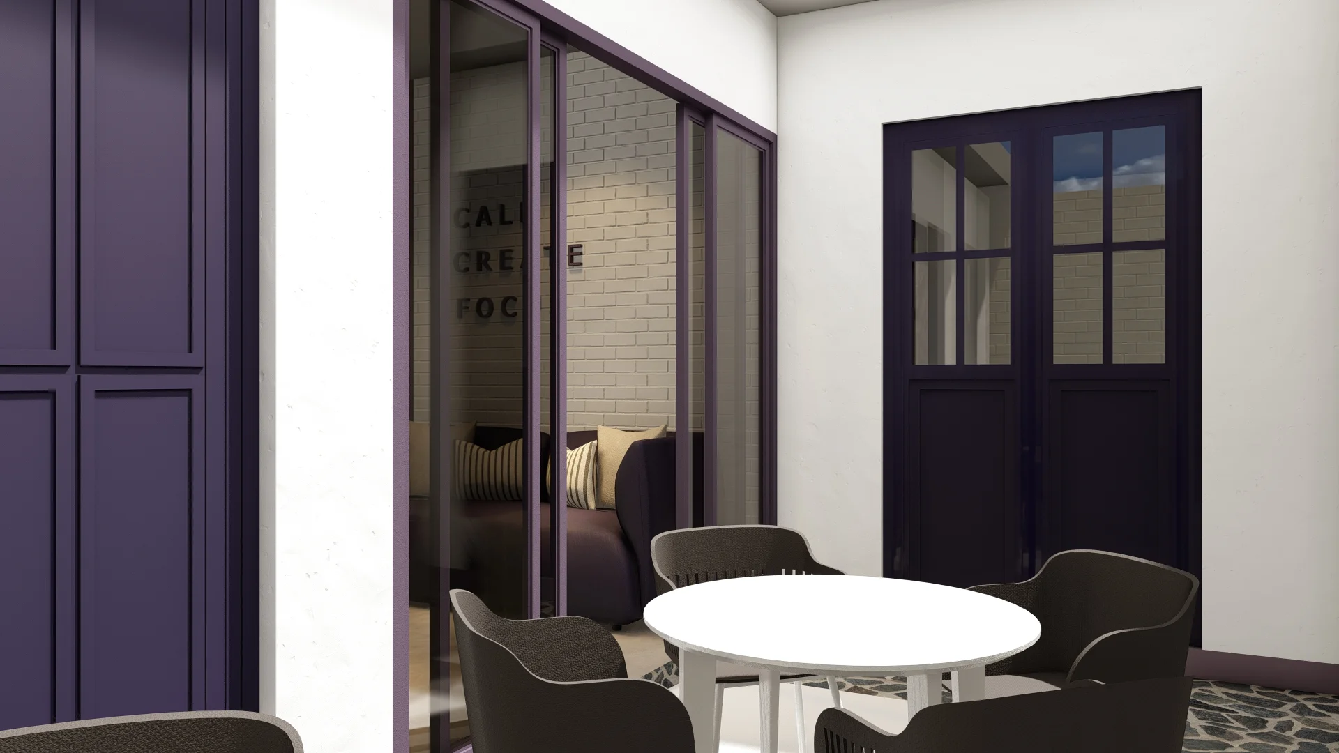 Office Interior Design, Sri Lanka, Colombo, Home to office conversion, Purple and white theme, relaxing area angle 3